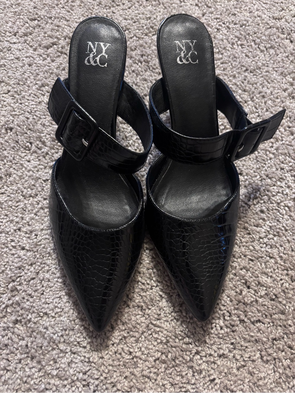 NY&C Women's US 10 Black Animal Print Pointed Toe Slingback Buckle Heels - Picture 2 of 6